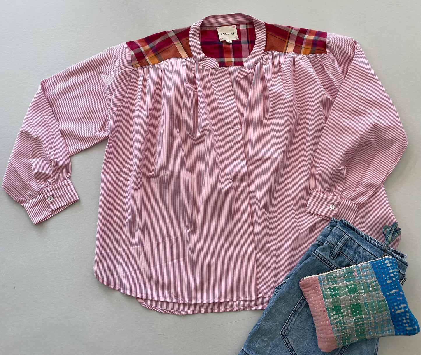 Blouse TELMA fines rayures rose