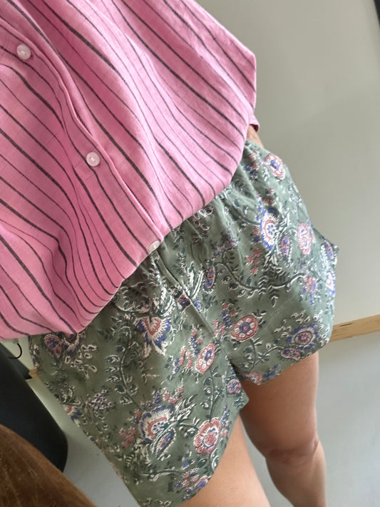 Short ARCA en coton blockprint vert