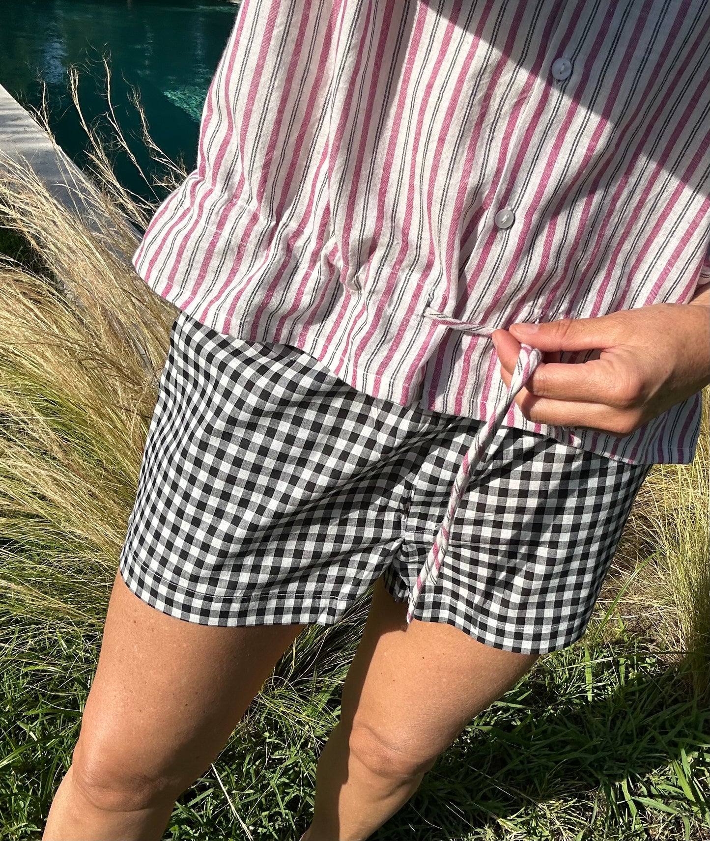 Short ARCA en coton Vichy noir & blanc
