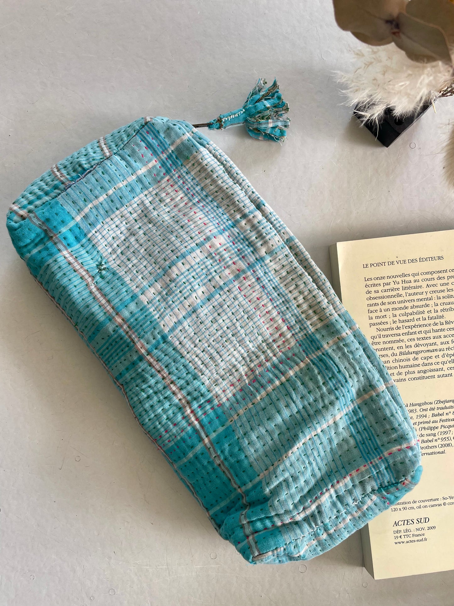 Trousse ronde en Kantha | Ciel