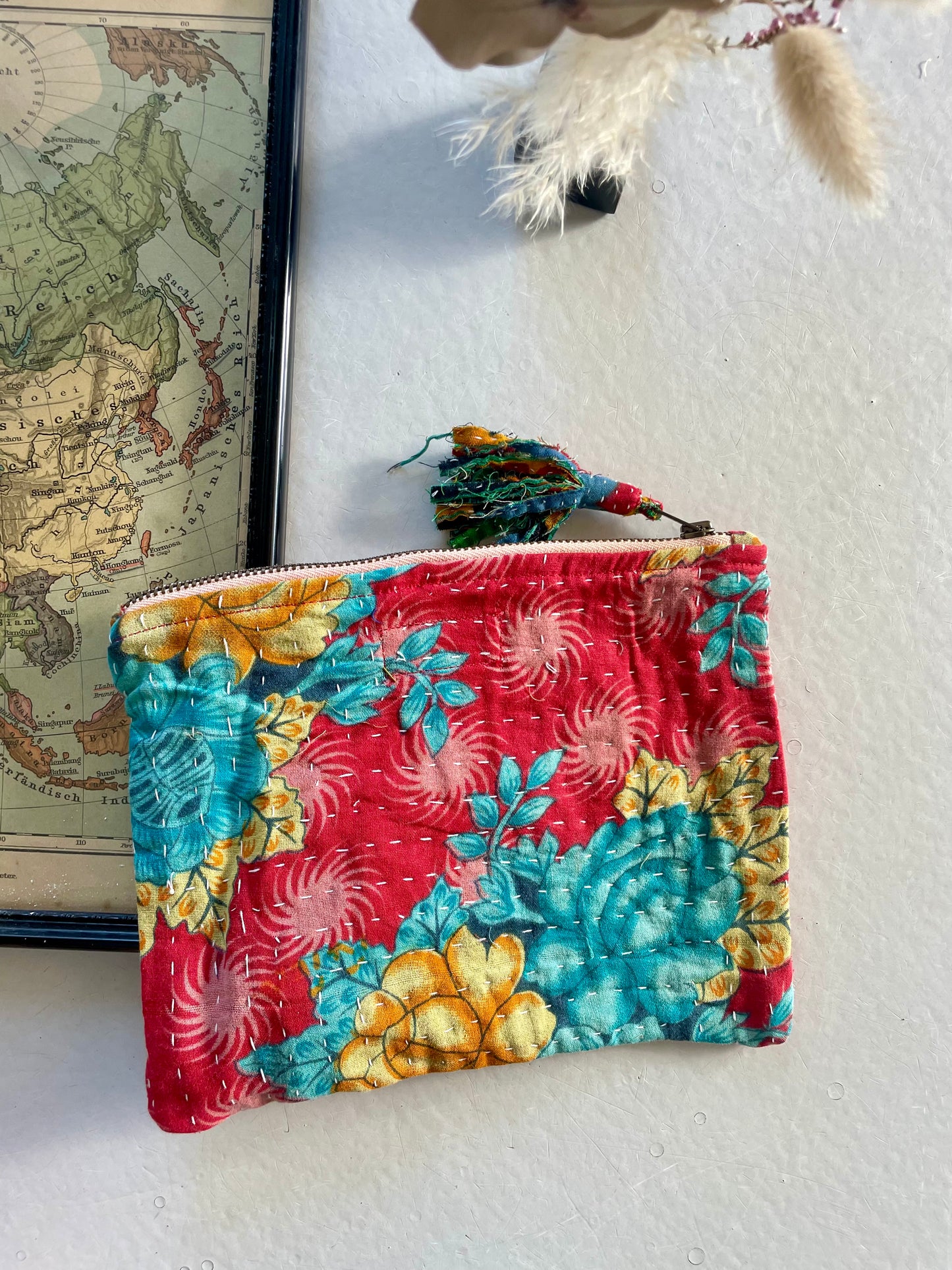 Petite pochette en kantha | rouge