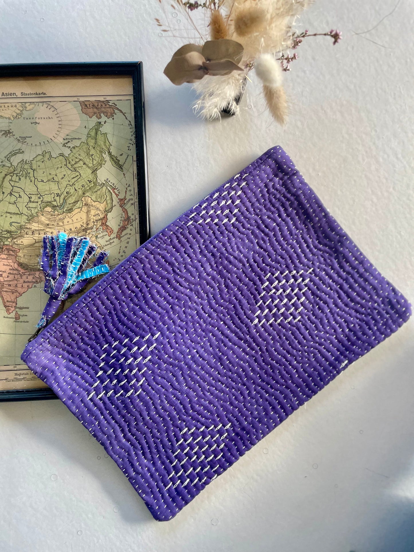Grande pochette en kantha | myrtille