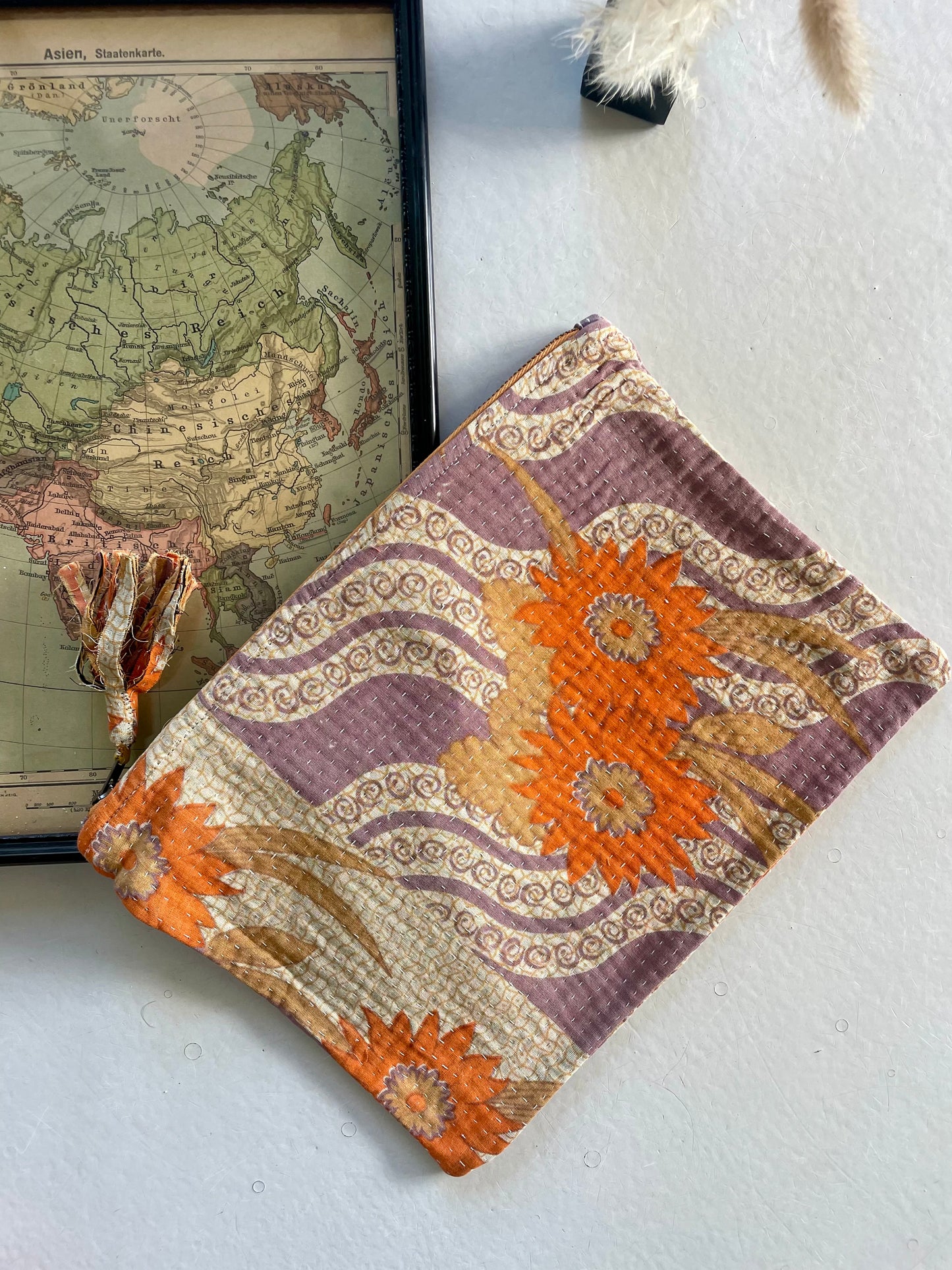 Grande pochette en kantha | violine orangé