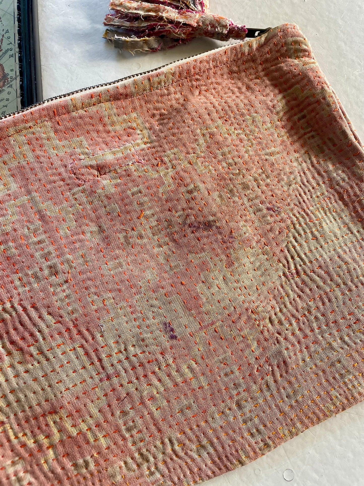 Grande pochette en kantha | Abricot