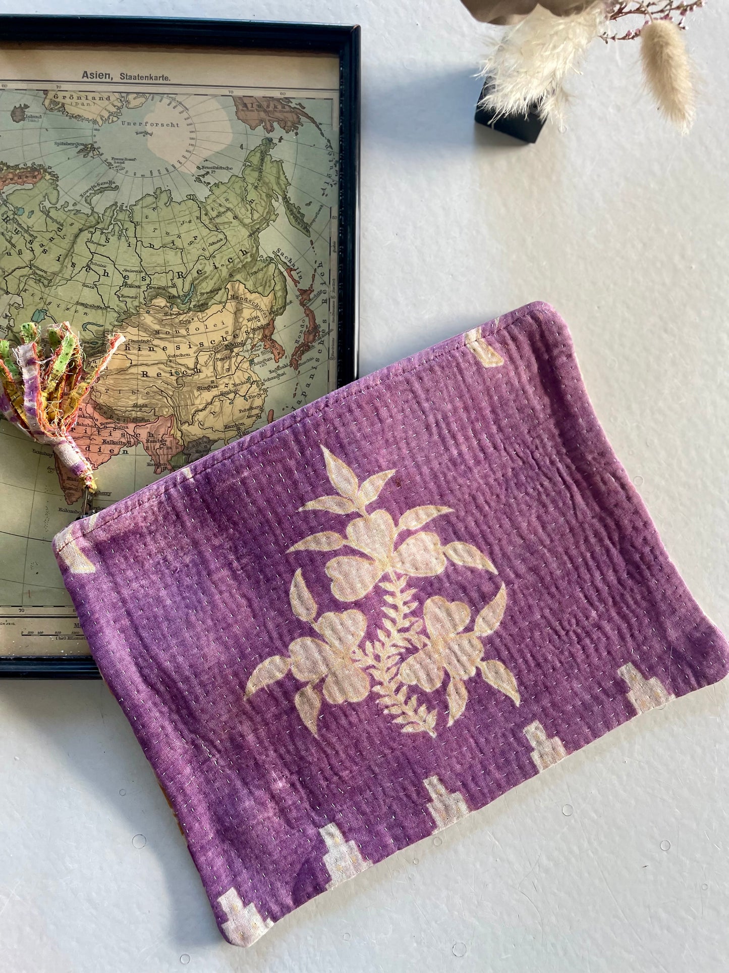 Petite pochette en kantha | prune