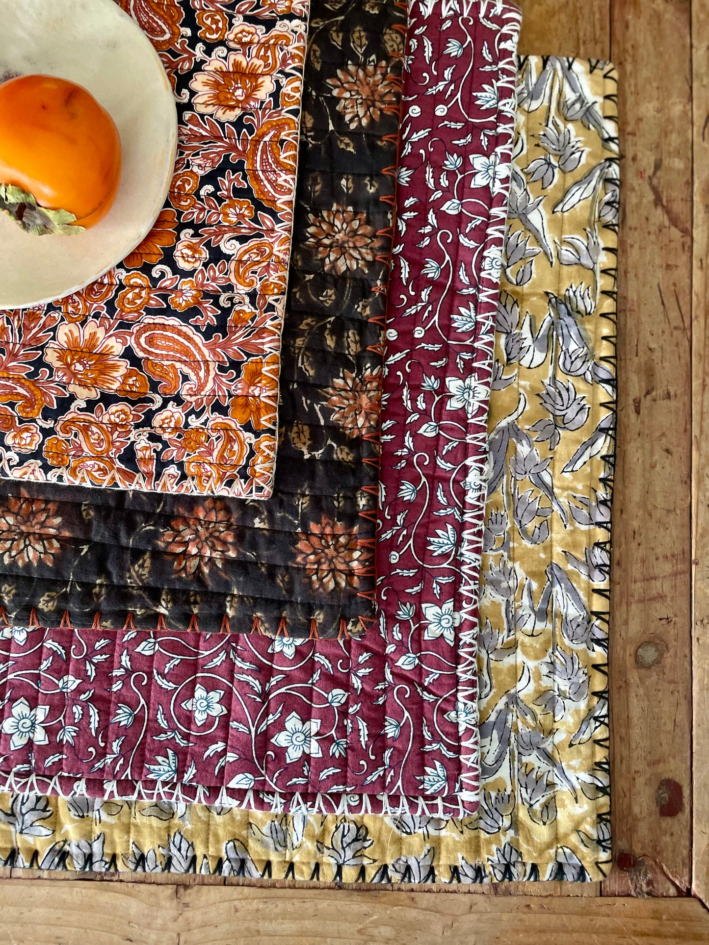 Set de table en blockprint matelassé | Collection fleurie & vichy | ARCHIVES