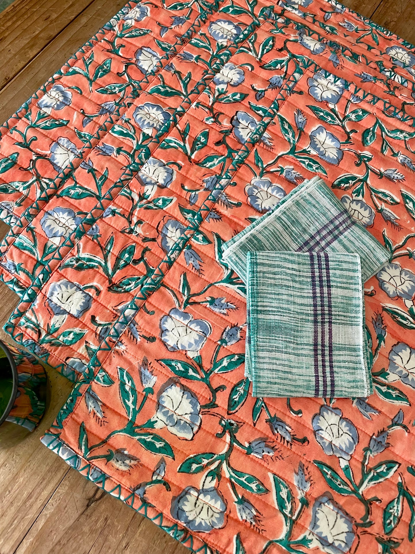 Set de table en blockprint matelassé | Collection orangée | ARCHIVES