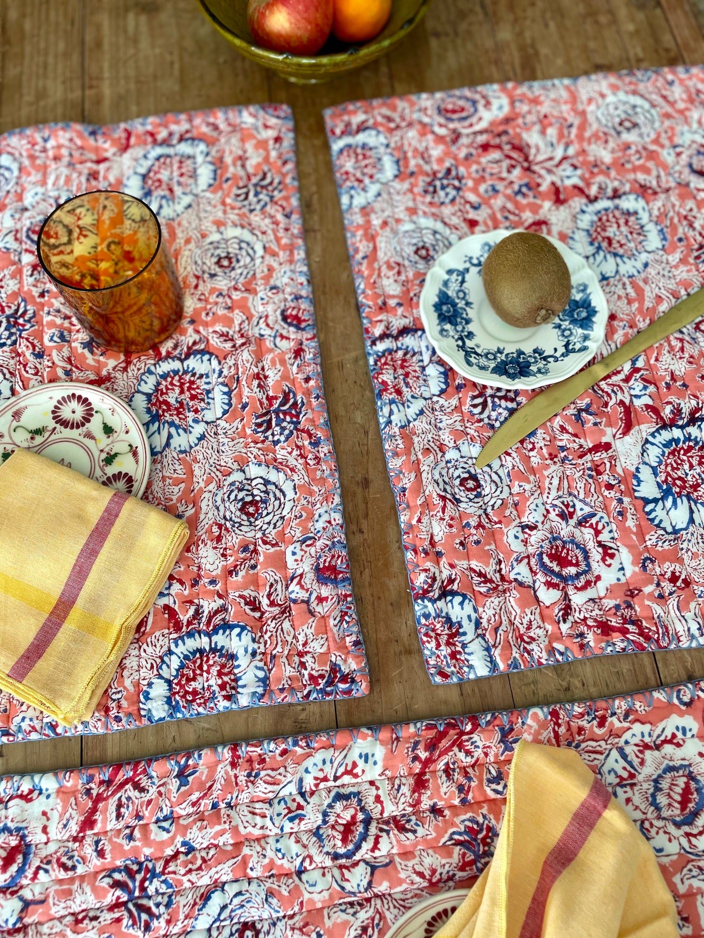 Set de table en coton blockprint | Collection Rose | ARCHIVES