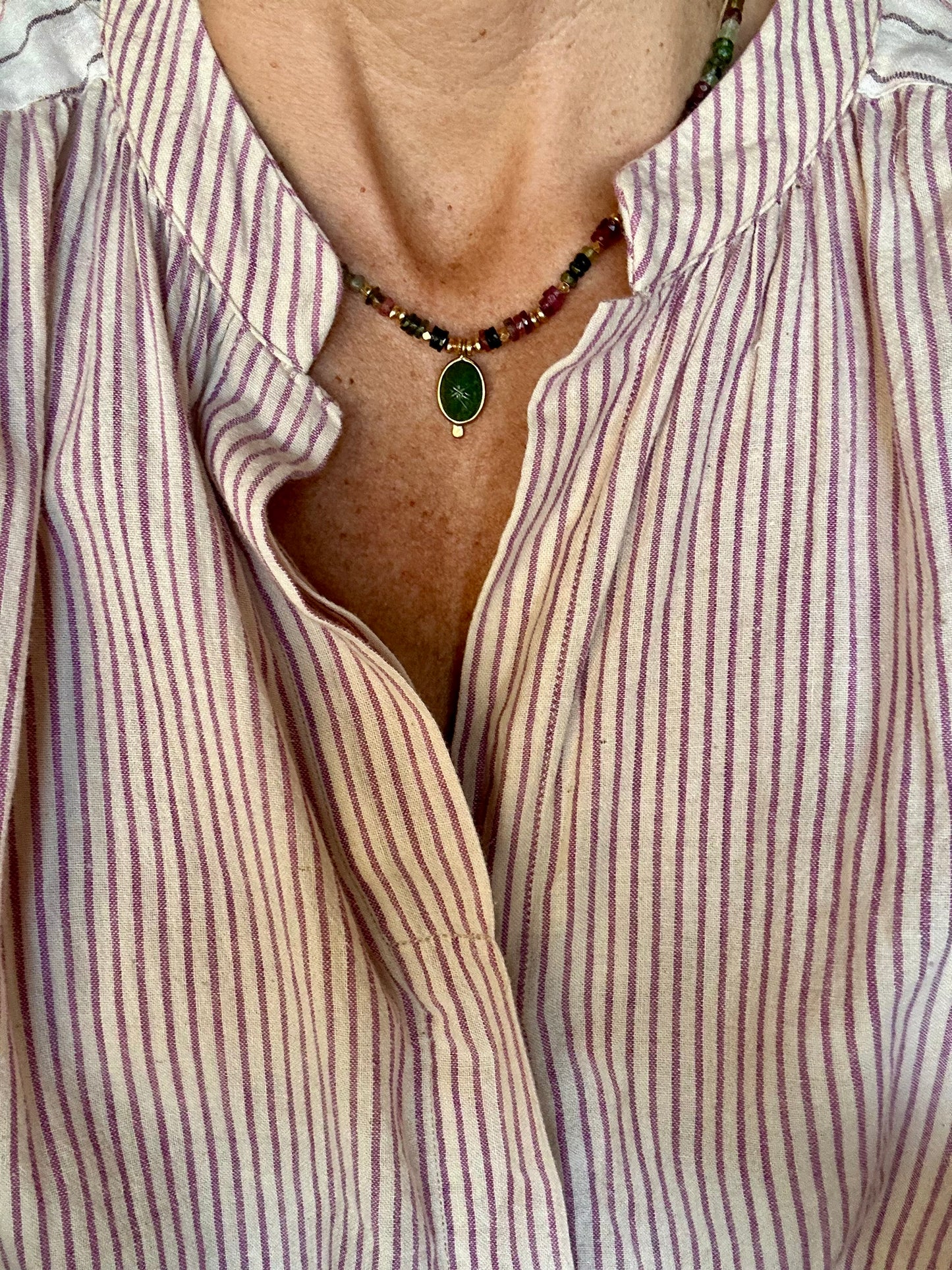 Collier BHOTI pierres semi-précieuses et pendentif aventurine