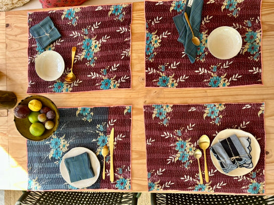 Set de table en kantha réversible | Collection Vintage Bordeaux