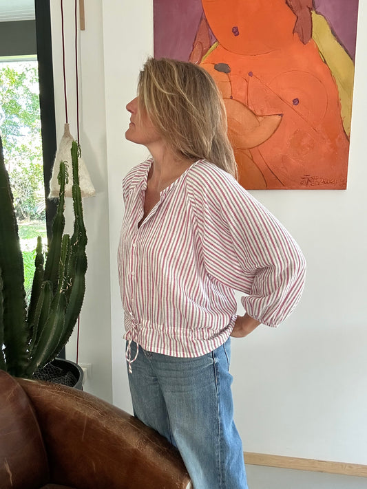 Blouse PRANA en coton khadi rayures Rose & Blanche
