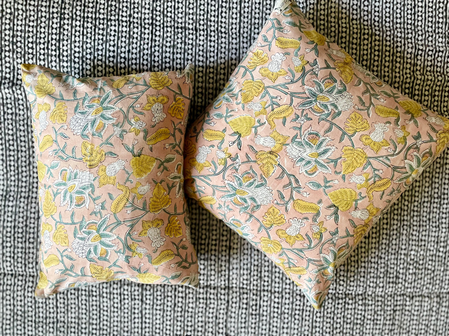 Housse de coussin blockprint | Vieux rose