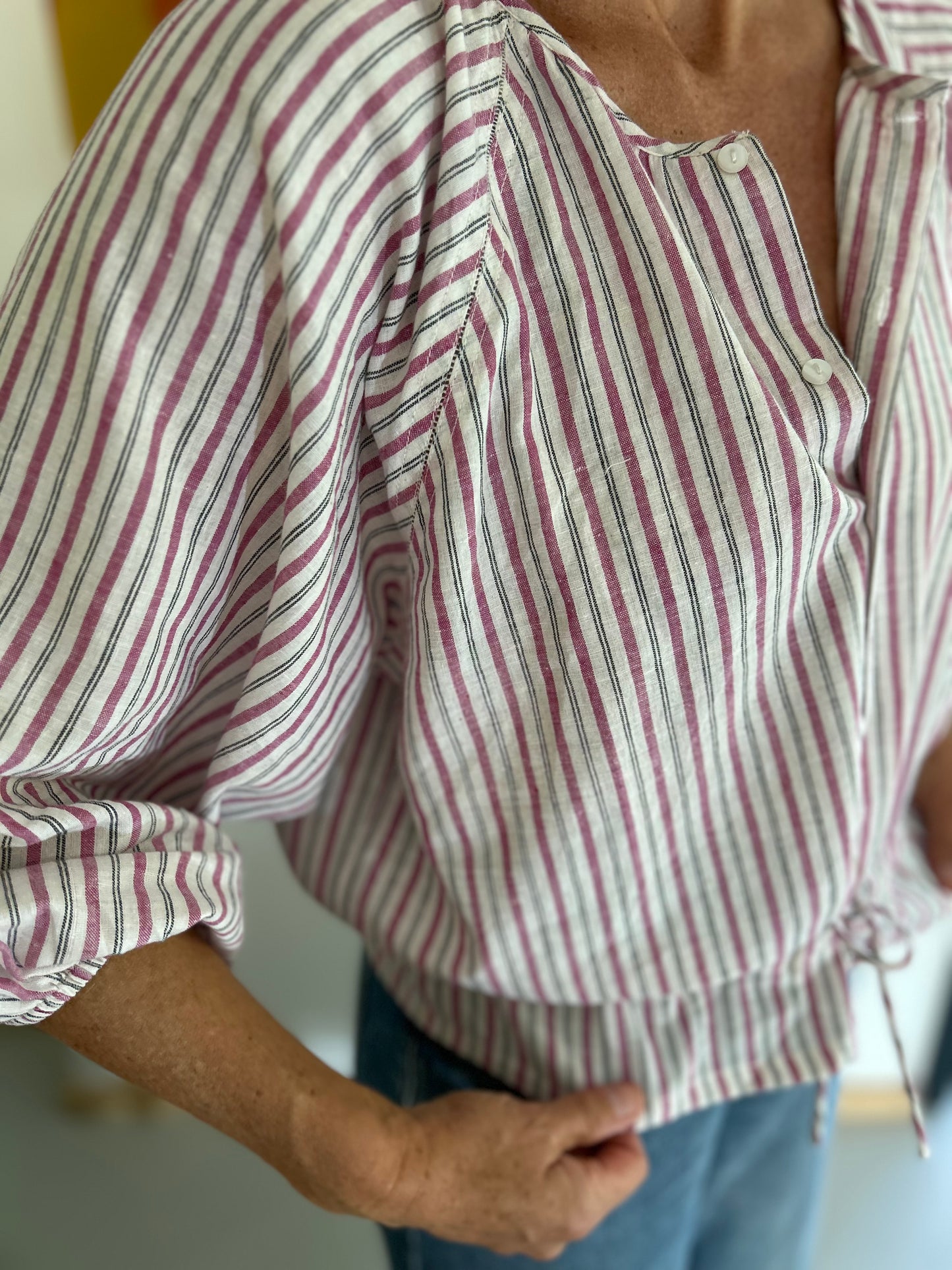 Blouse PRANA en coton khadi rayures Rose & Blanche
