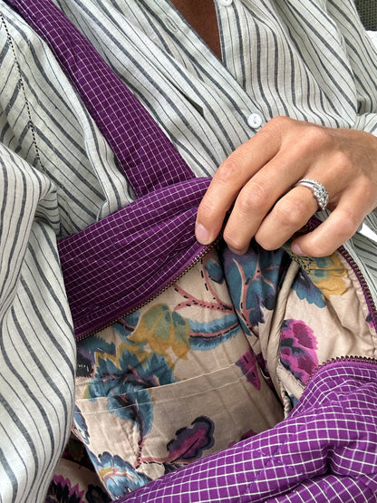 CABA en coton khadi matelassé violet  à petits carreaux