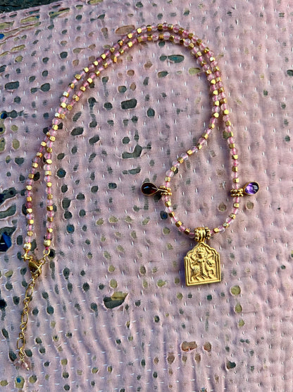 Collier MINA en laiton plaqué or et quartz rose