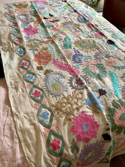 Plaid SUZANI Pastel & liseré losange vert