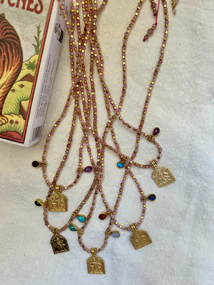 Collier MINA en laiton plaqué or et quartz rose