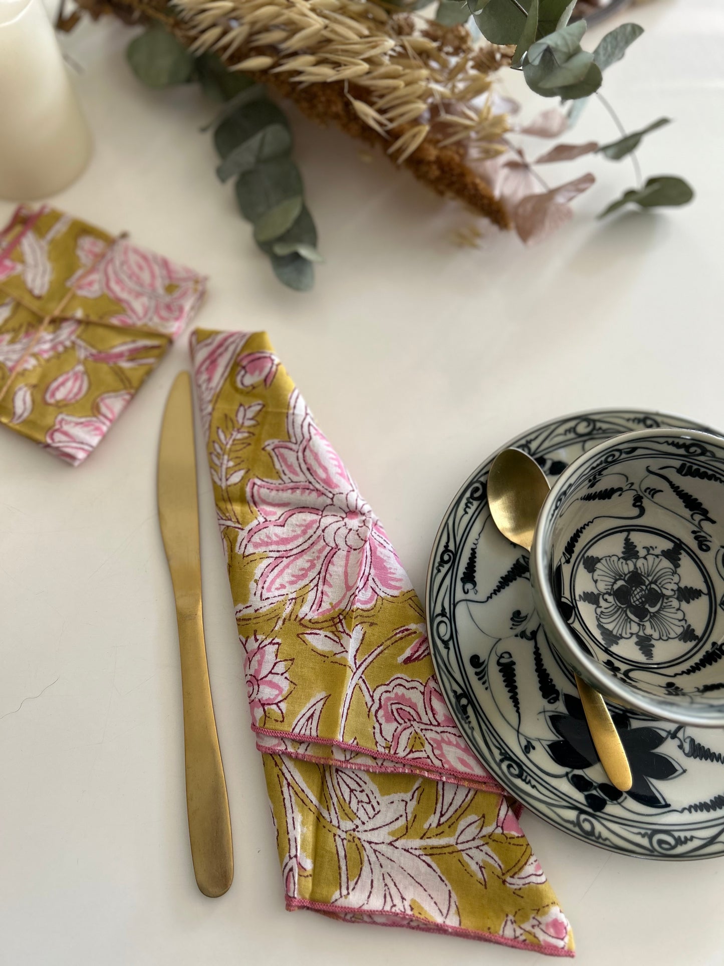 Serviettes de table en coton blockprint  (2 pièces)