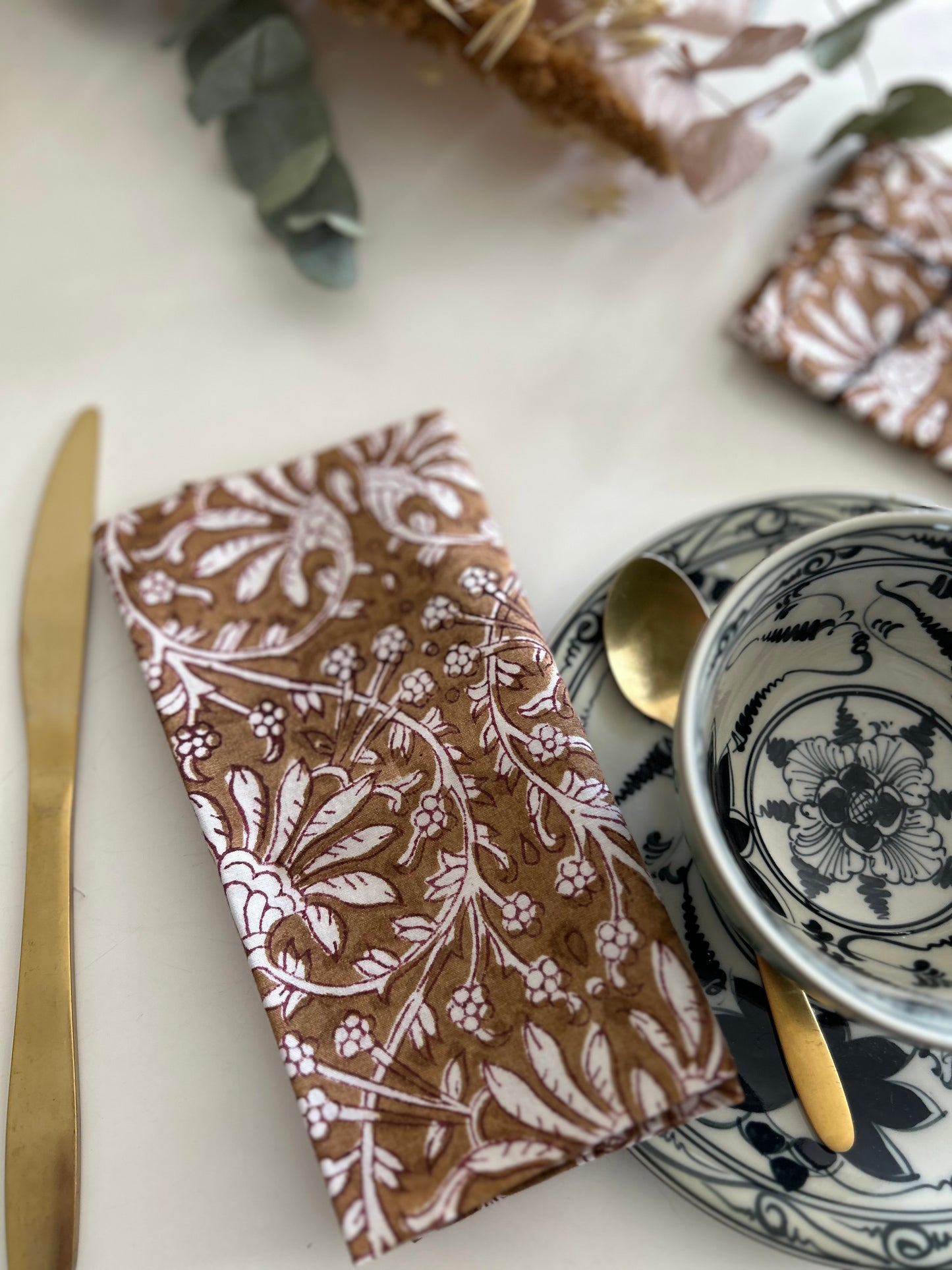 Serviettes de table en coton blockprint  (2 pièces)