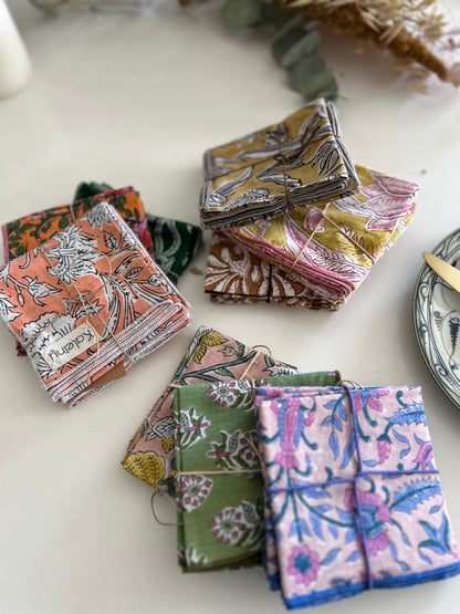 Serviettes de table en coton blockprint  (2 pièces)