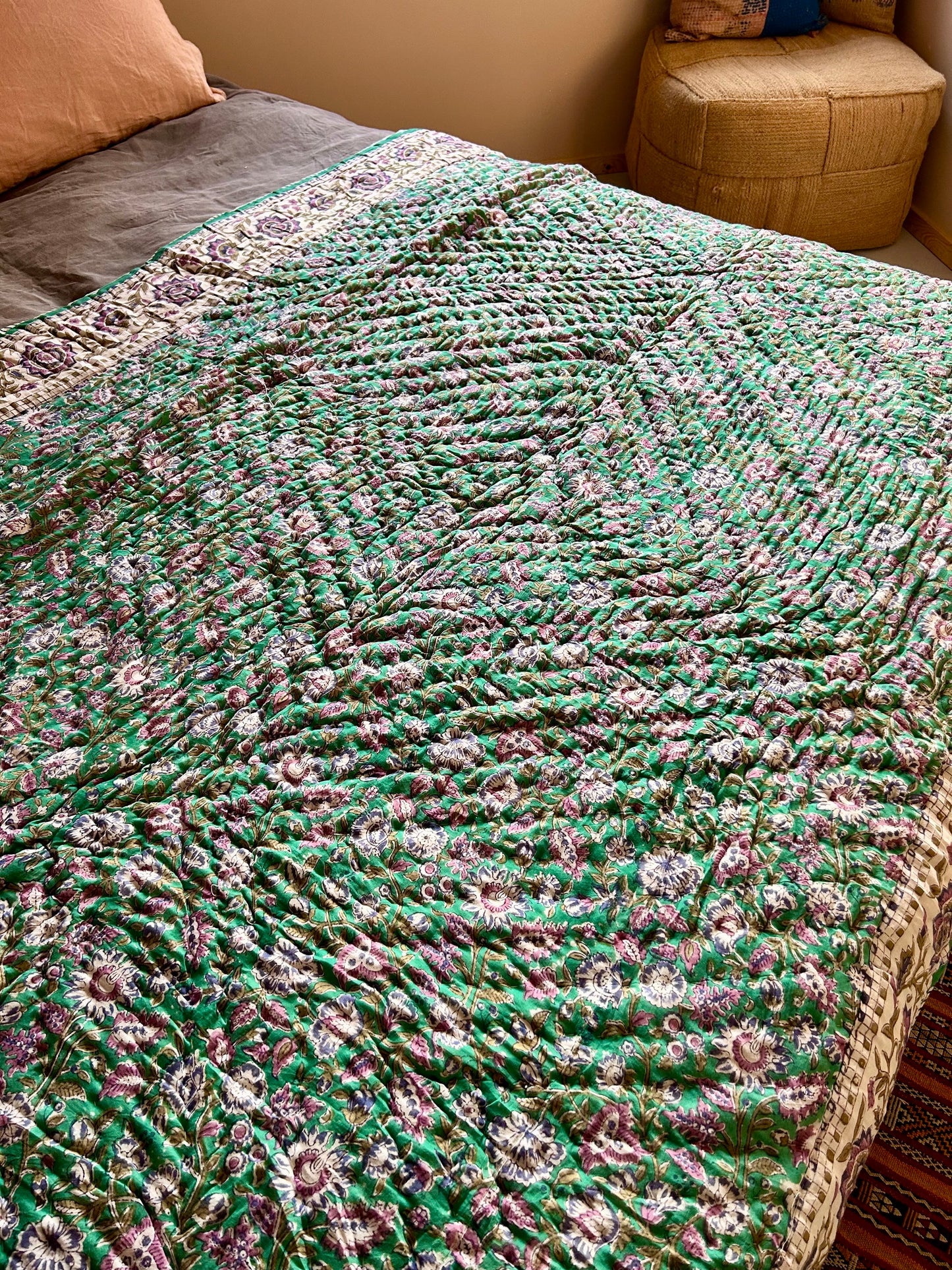 Boutis en coton réversible vert émeraude