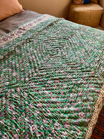 Boutis en coton réversible vert émeraude