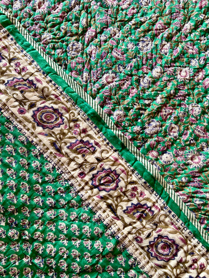 Boutis en coton réversible vert émeraude