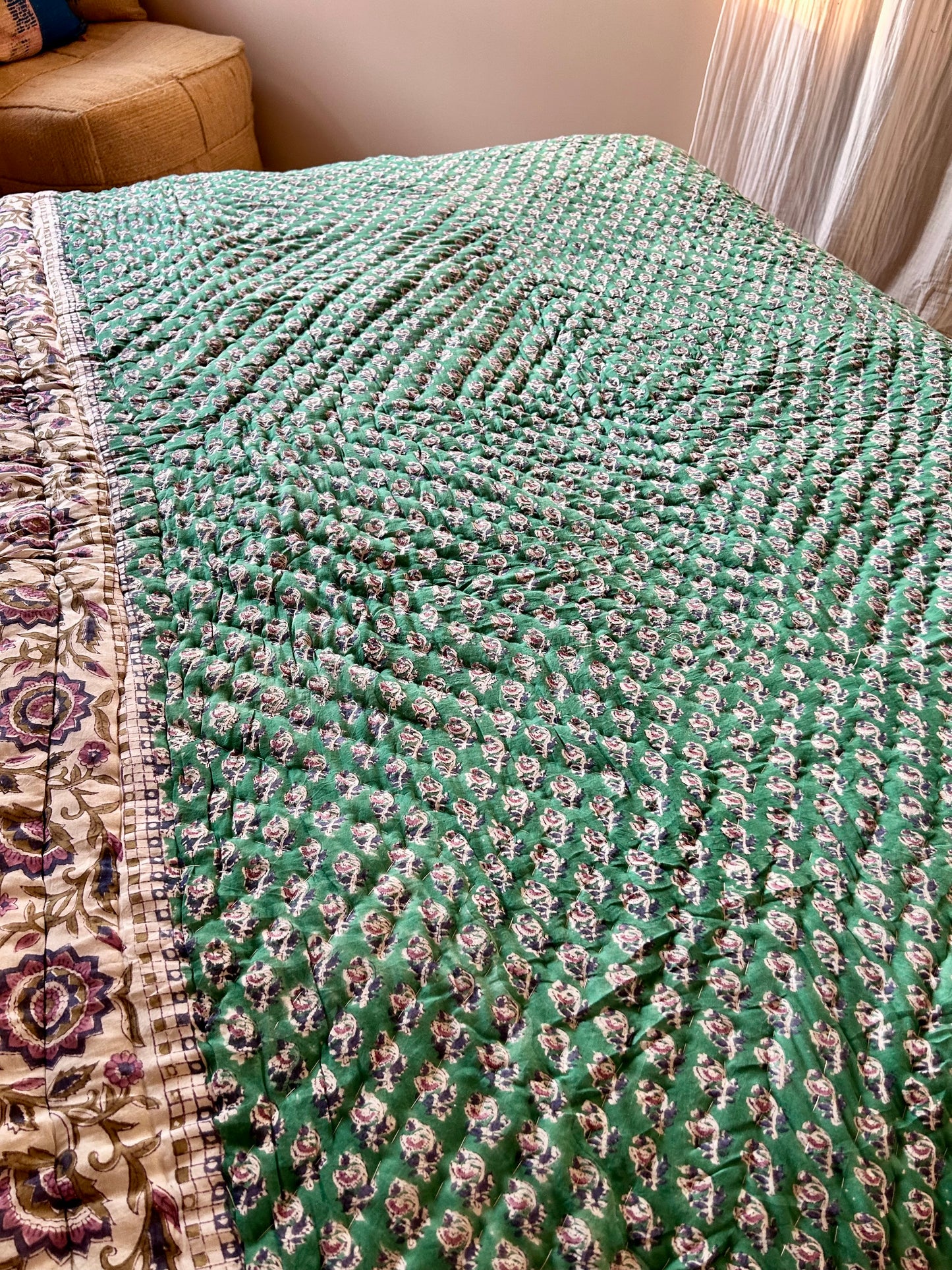 Boutis en coton réversible vert émeraude