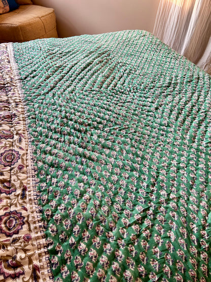 Boutis en coton réversible vert émeraude