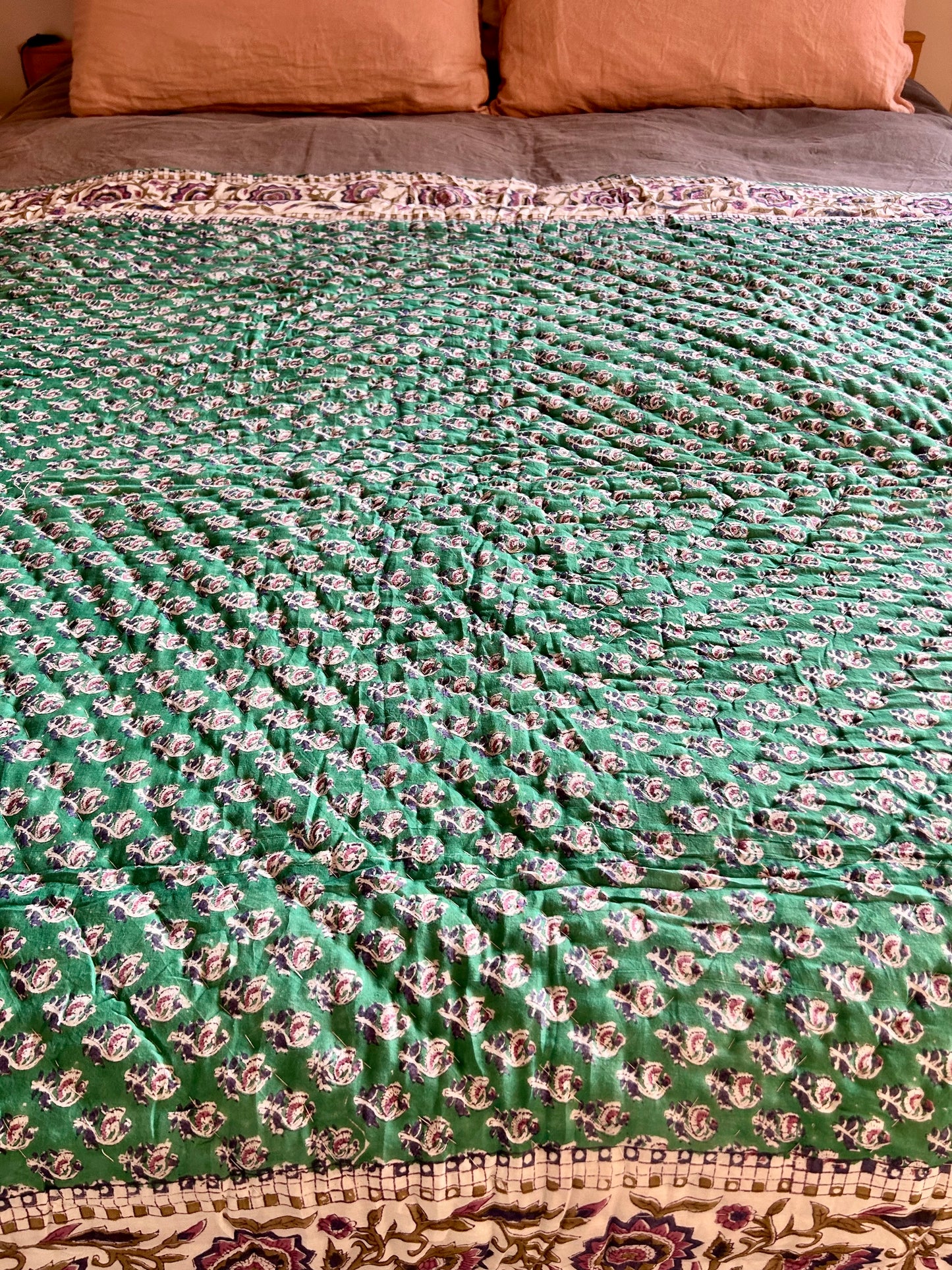 Boutis en coton réversible vert émeraude