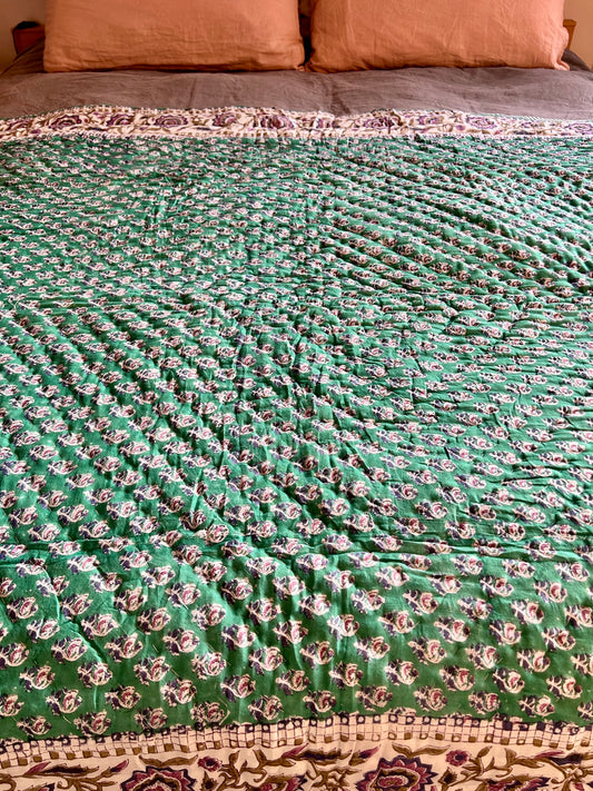 Boutis en coton réversible vert émeraude