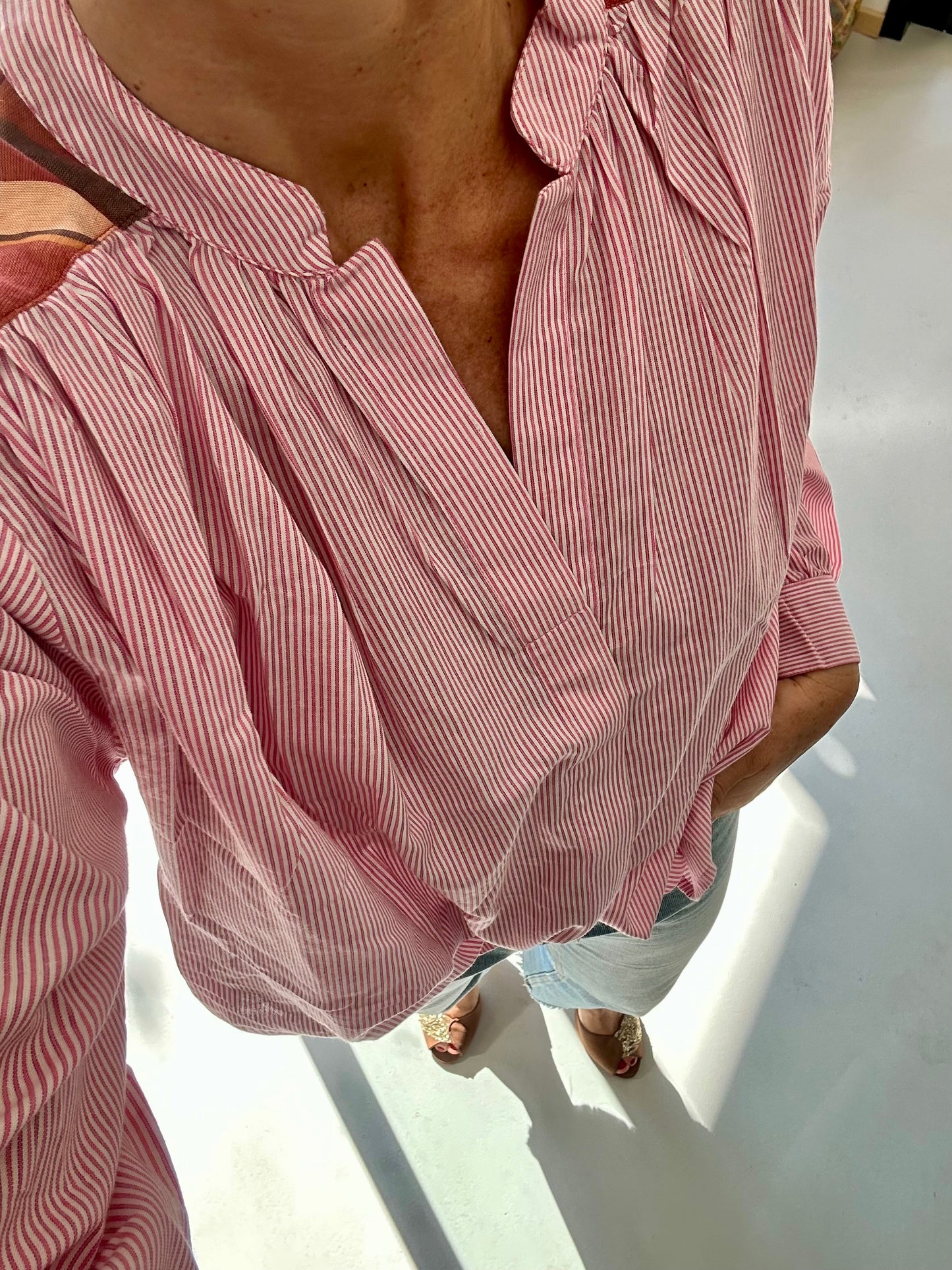 Blouse TELMA fines rayures rose