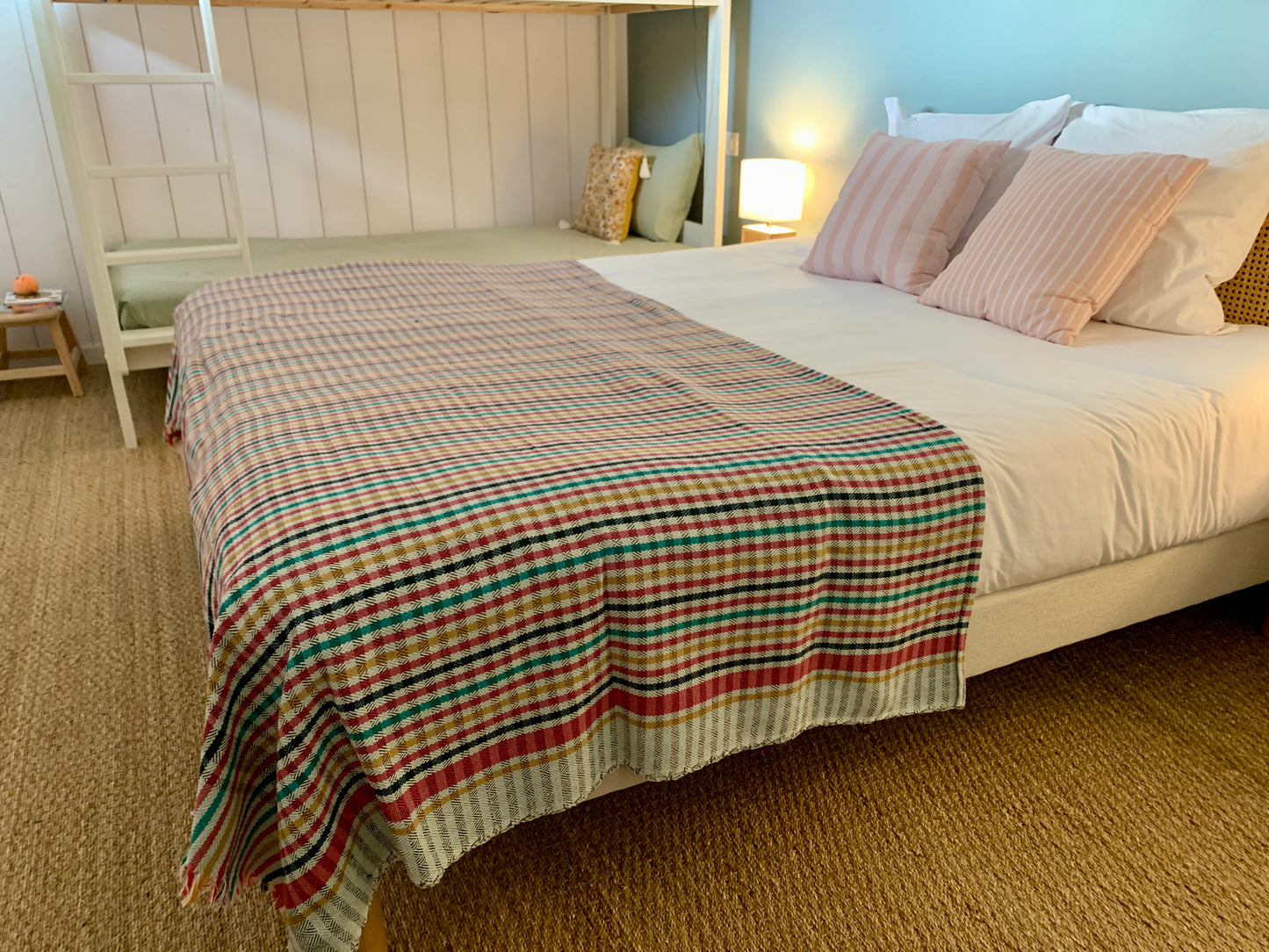 Grand plaid en  khadi de coton multicolore