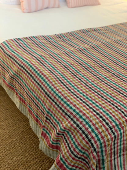 Grand plaid en  khadi de coton multicolore