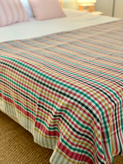 Grand plaid en  khadi de coton multicolore