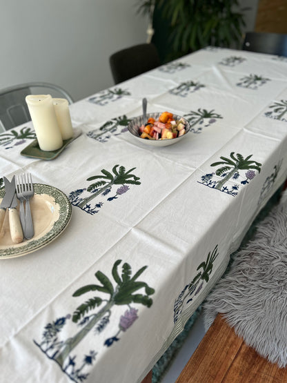 Nappe en coton crème avec motifs Bananier Blockprint