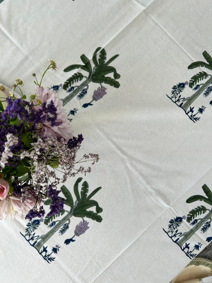 Nappe en coton crème avec motifs Bananier Blockprint