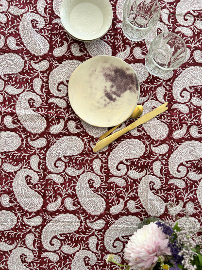 Nappe en coton imprimée à la main Cachemire Bordeaux