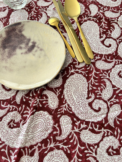 Nappe en coton imprimée à la main Cachemire Bordeaux