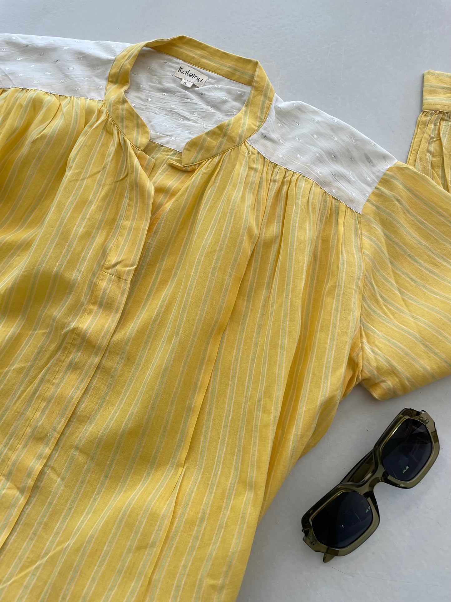 Blouse Telma Jaune fines rayures vertes