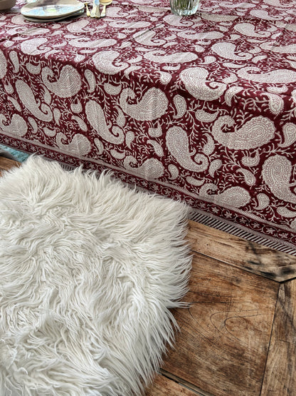 Nappe en coton imprimée à la main Cachemire Bordeaux