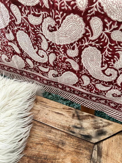 Nappe en coton imprimée à la main Cachemire Bordeaux