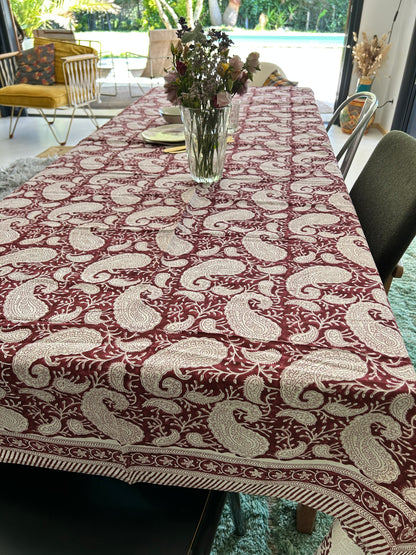 Nappe en coton imprimée à la main Cachemire Bordeaux