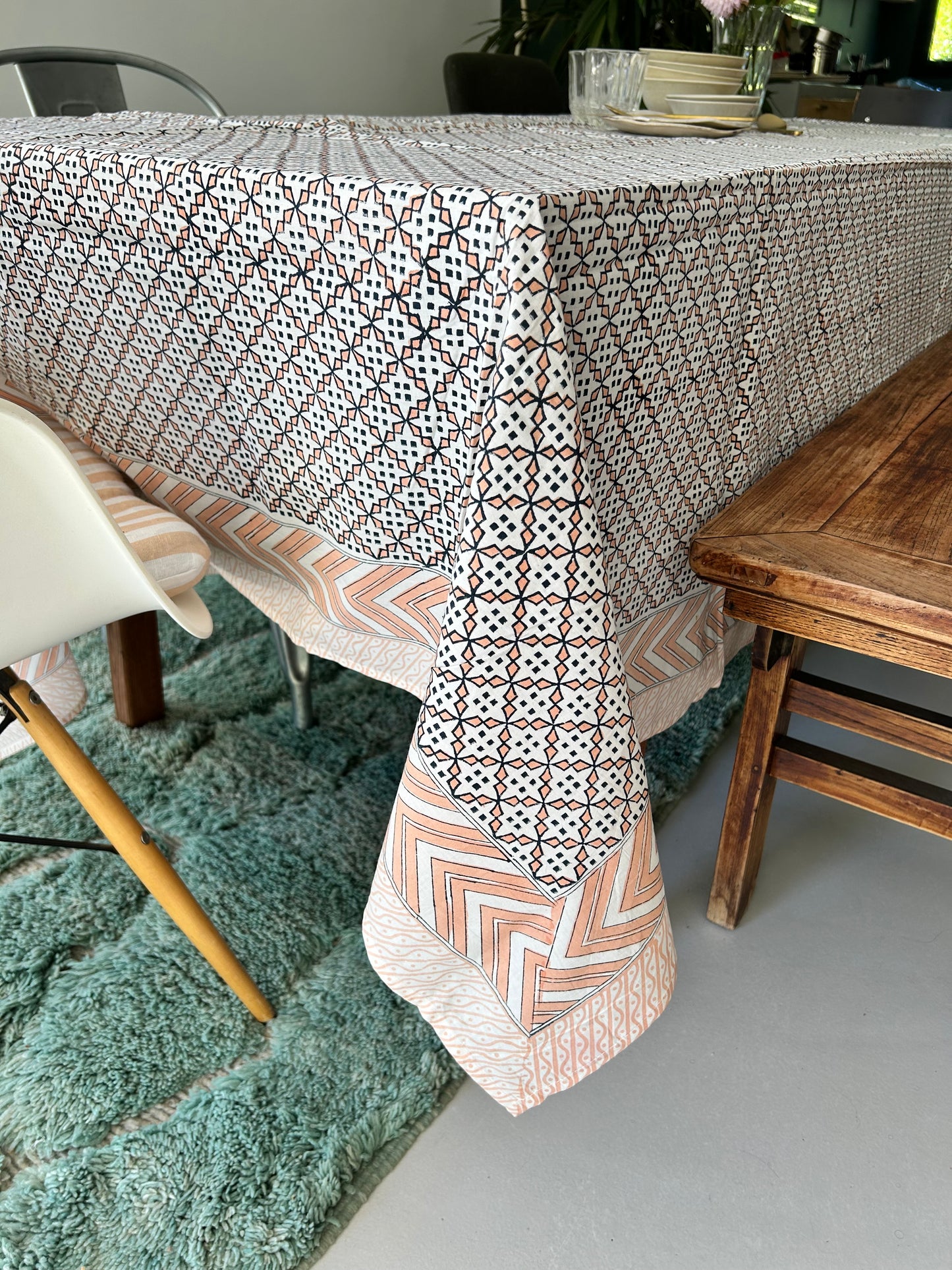 Nappe imprimée à la main- motifs géométriques