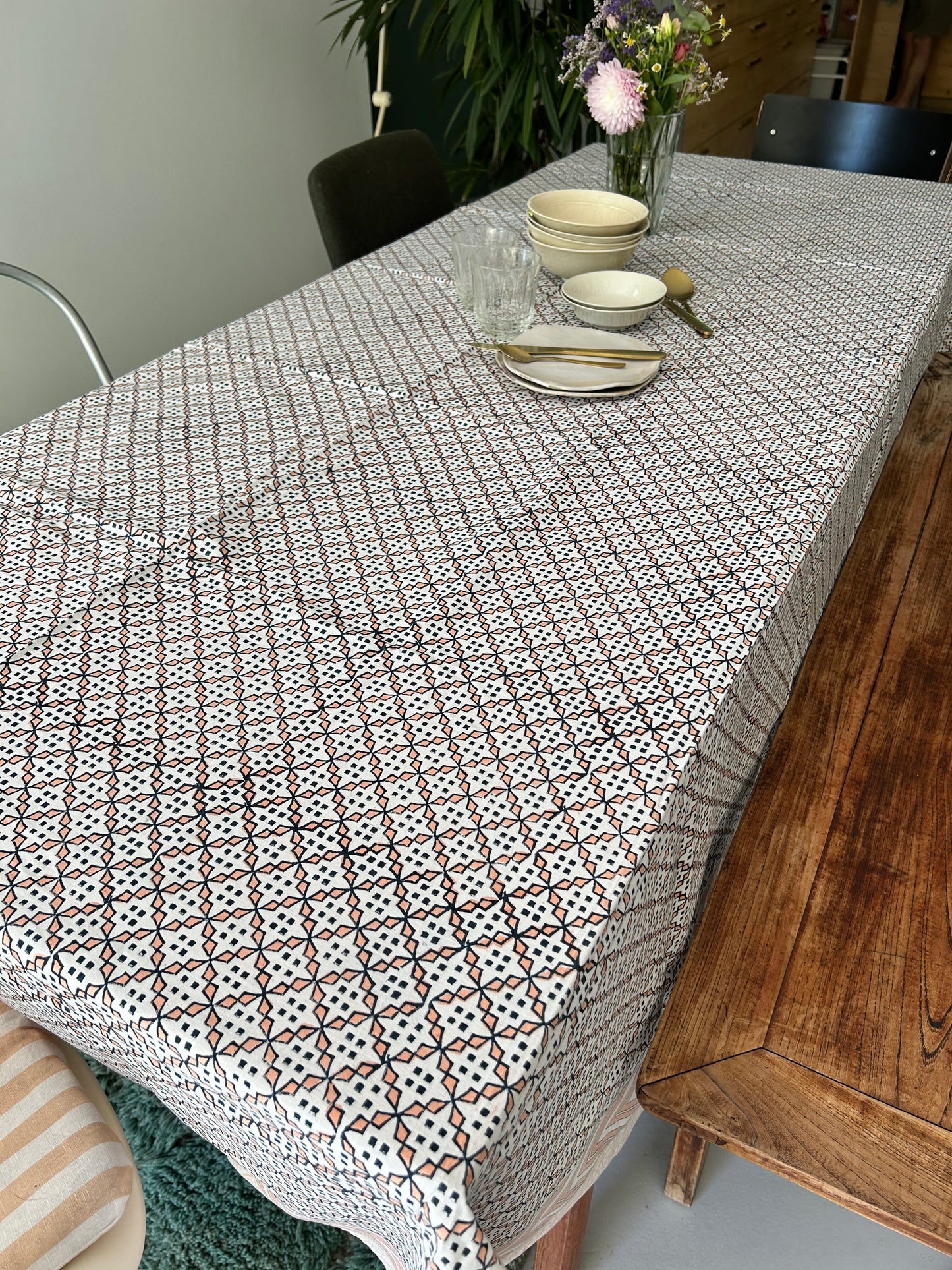 Nappe imprimée à la main- motifs géométriques