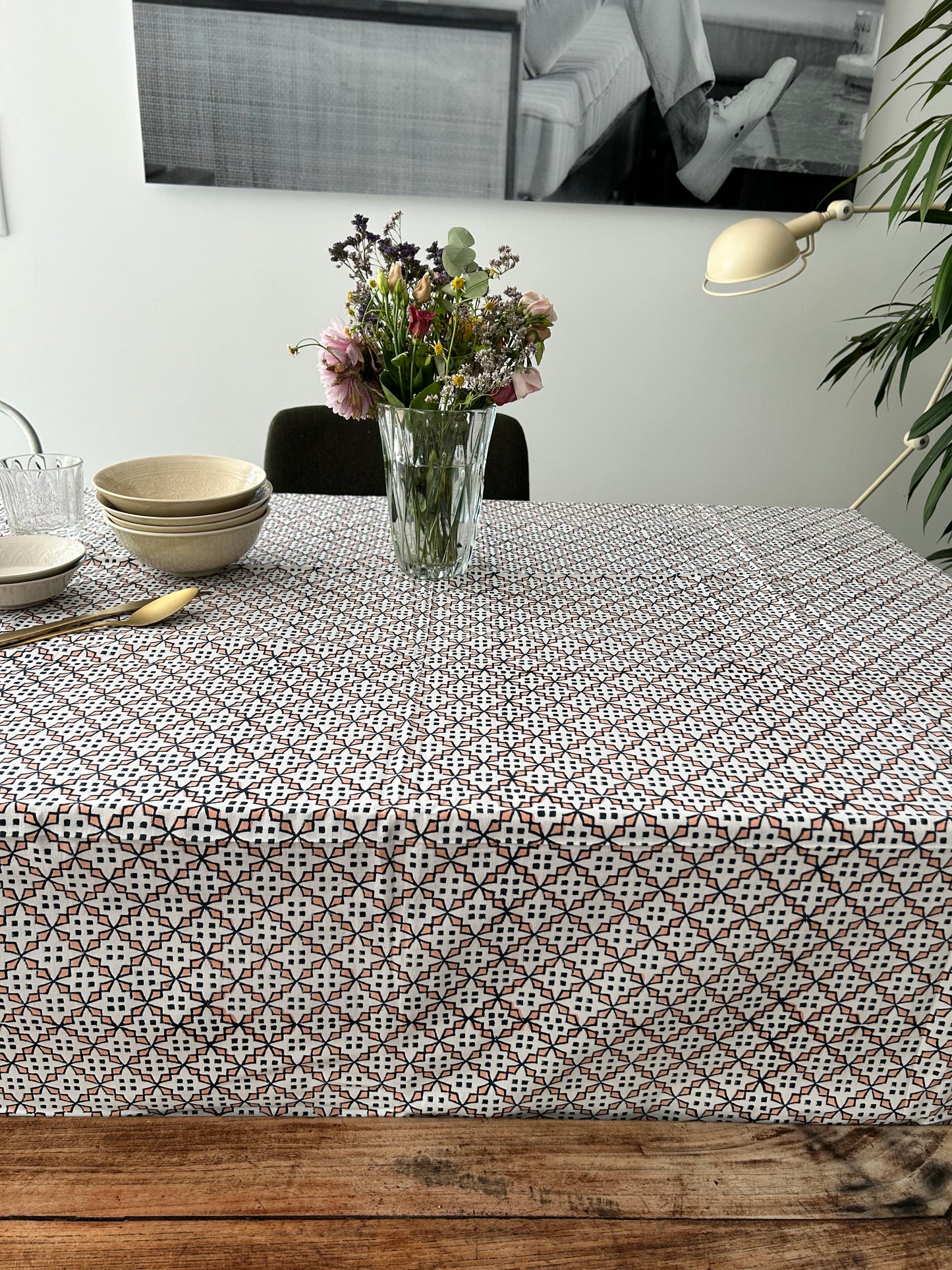 Nappe imprimée à la main- motifs géométriques