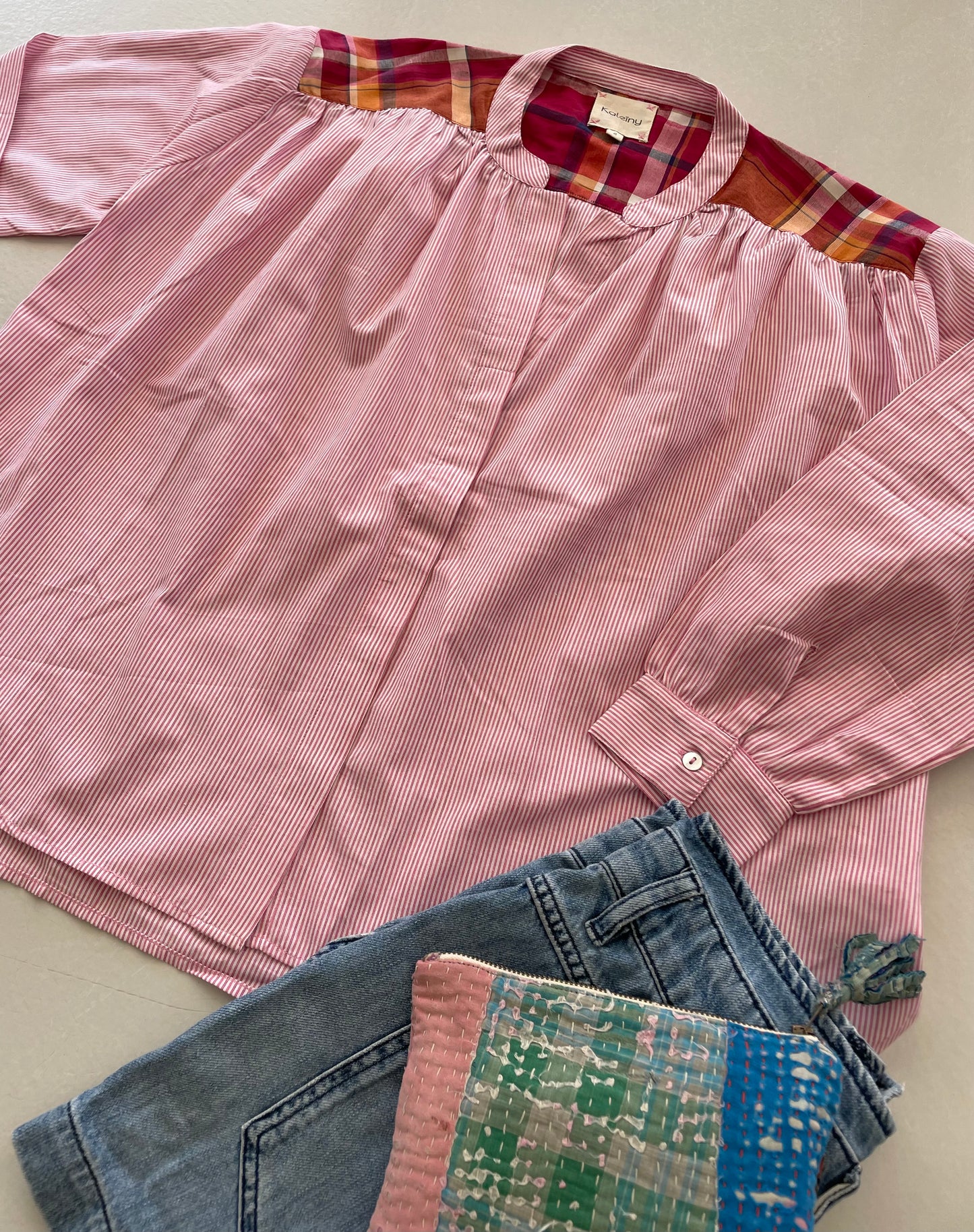 Blouse TELMA fines rayures rose