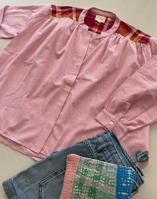 Blouse TELMA fines rayures rose