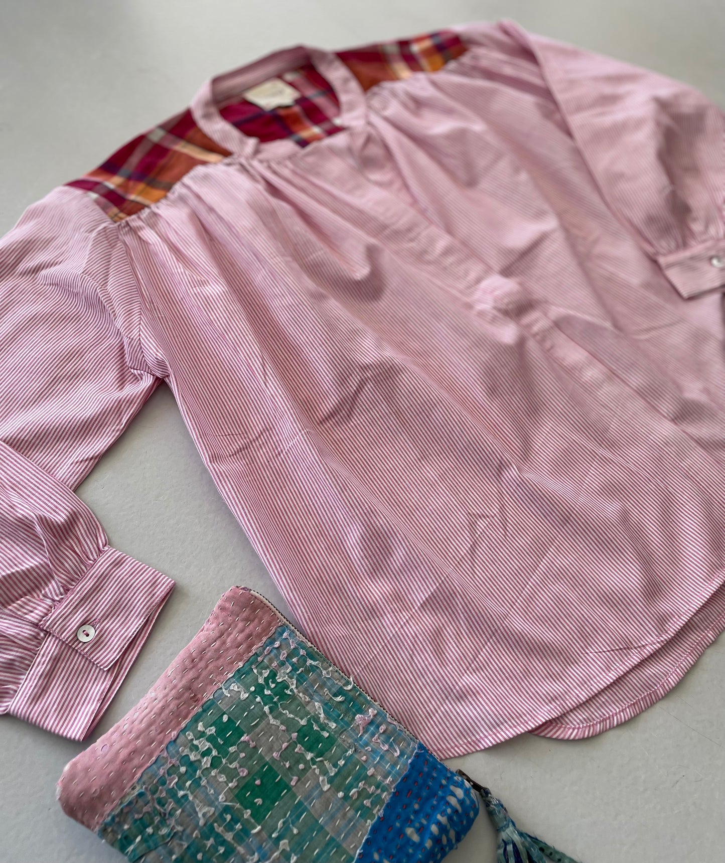 Blouse TELMA fines rayures rose