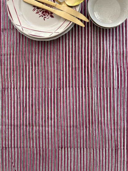 Longue nappe à rayures Bordeaux imprimée à la main
